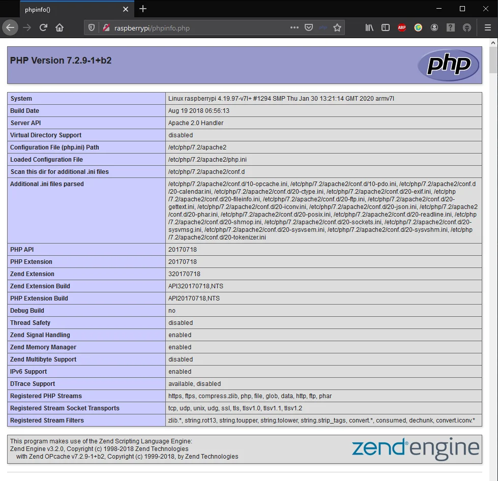 PHP5 standart Ansicht der phpinfo.php datei